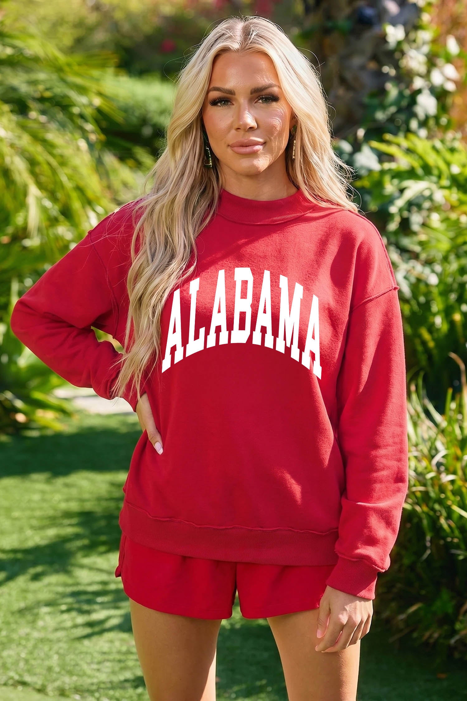 Racing Red ALABAMA/ AL Double Side Printed High Neck Reversible Baggy Sweatshirt - Aaria Tees Aaria Tees