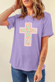Wisteria Easter Floral Cross Christian Casual Tee - Aaria Tees Aaria Tees