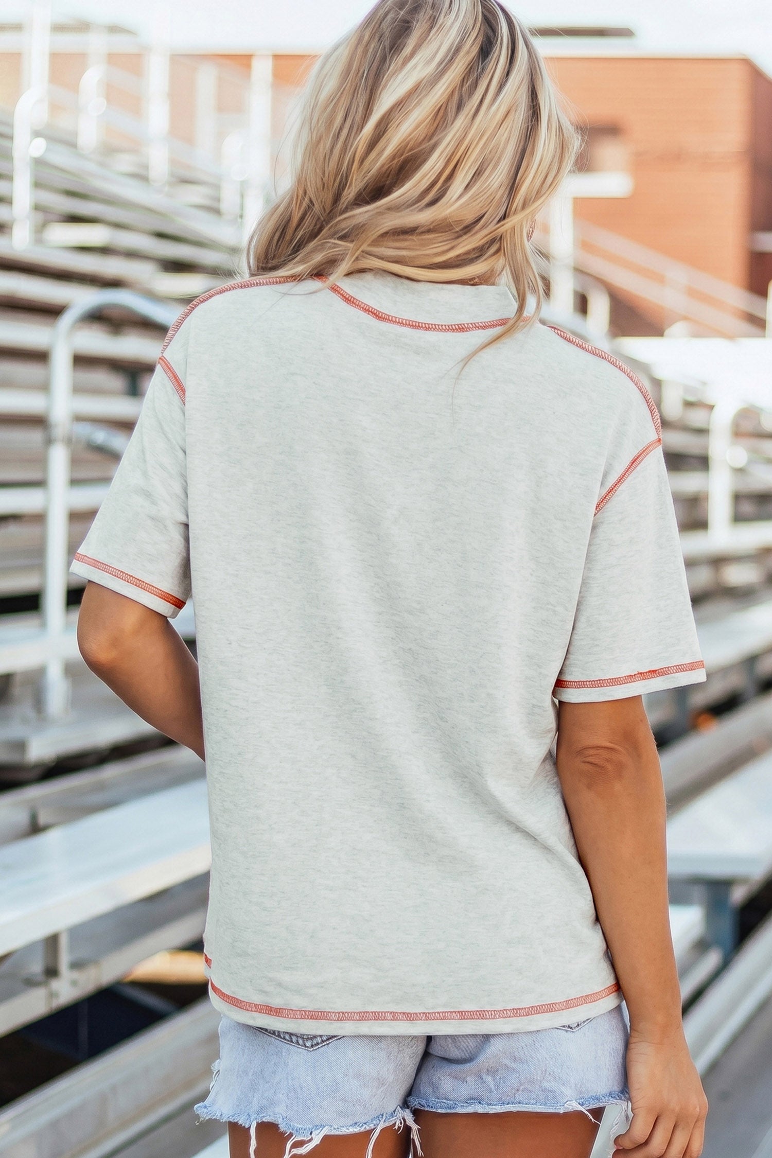 Light Grey GAME DAY/ FOOTBALL Double Side Printed Seam Detail Loose Tee - Aaria Tees Aaria Tees