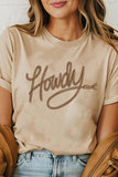 Khaki Howdy Embroidered Graphic Western Tee Aaria Tees