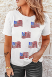 White Sequin American Flag Patched Casual T Shirt Aaria Tees