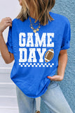 Dark Blue GAME DAY Checkered Print Rugby Graphic T Shirt - Aaria Tees Aaria Tees