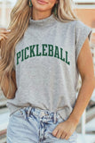Light Grey PICKLEBALL Lettering Mock Neck Short Sleeve Top Aaria Tees