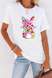 White Polka Dot Bow Rabbit Graphic Crewneck Easter Fashion Tee Aaria Tees