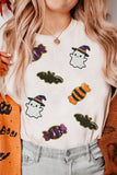 White Sequined Halloween Spirit Pattern Patched Custom Casual Tee Aaria Tees
