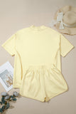 Yellow Cream LIMON CELLO Mock Neck Oversize Tee Short Set Aaria Tees
