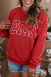 Fiery Red Twist Ribbed MERRY Letter Graphic Plus Size Pullover Aaria Tees