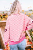 Pink Stripe Sequin Heart Patched Pattern Long Sleeve Valentines Top - Aaria Tees Aaria Tees