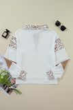 White game day Rugby Bow Embroidered Graphic Leopard Collar Color Block Patchwork Top Aaria Tees