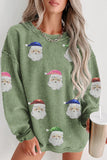 Grass Green Corded Ribbed Sequin Patched Santa Claus Graphic Sweatshirt Aaria Tees
