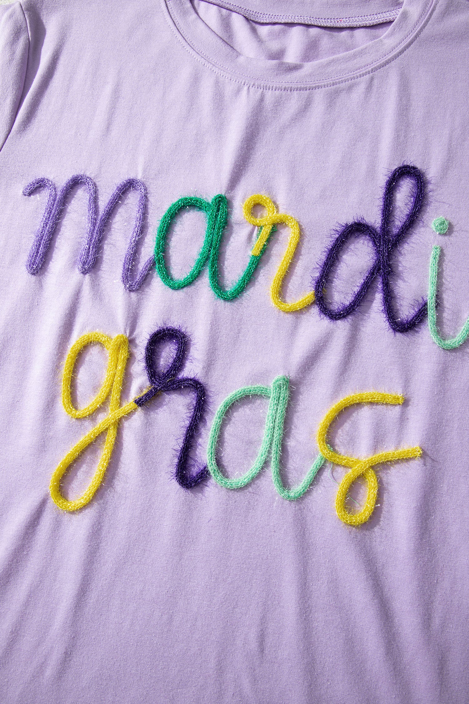 Lavendula Mardi Gras Tinsel Letter Graphic Loose T Shirt - Aaria Tees Aaria Tees