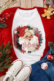 White Believe Christmas Father Graphic Crewneck T Shirt - Aaria Tees Aaria Tees
