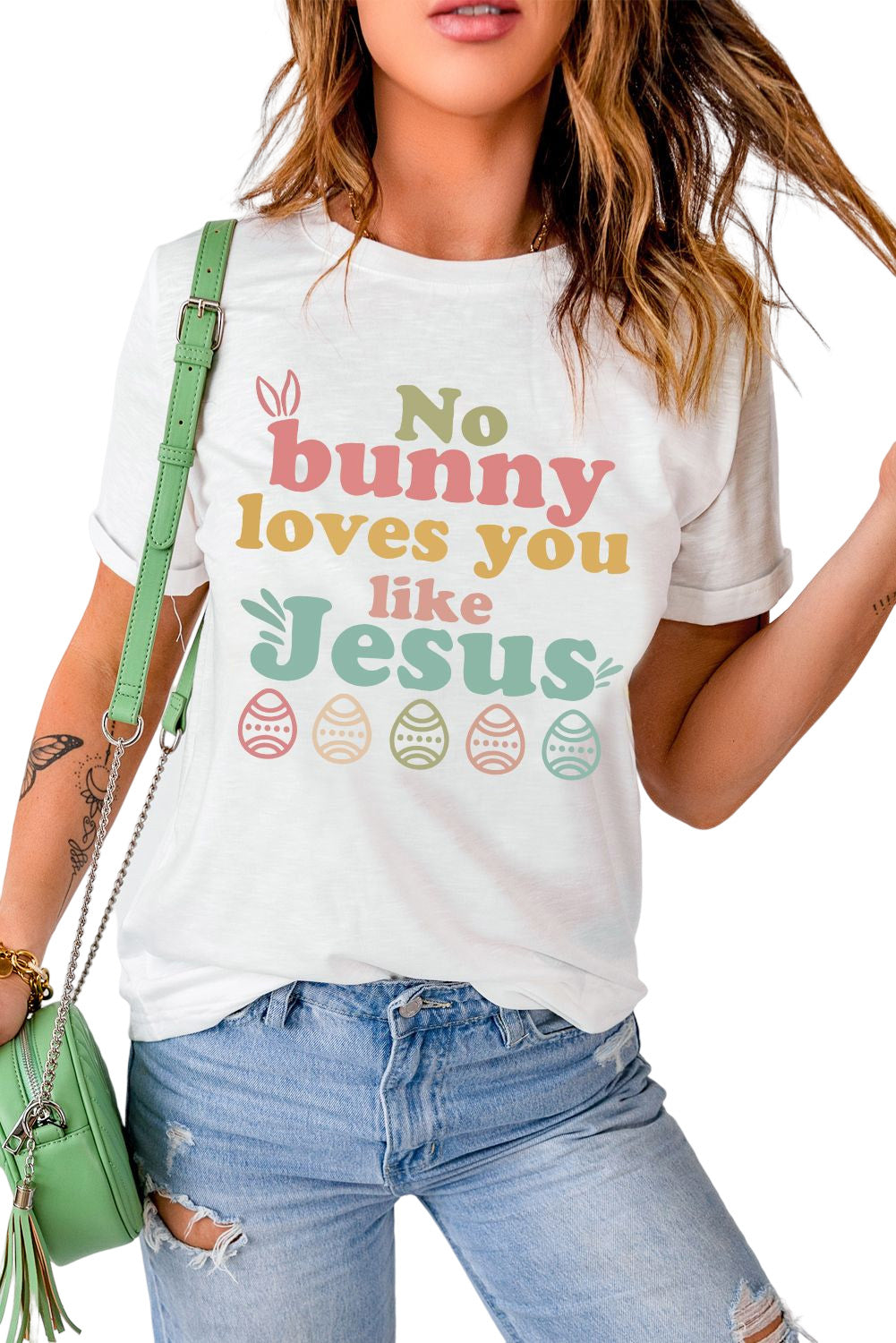 White No bunny loves you like Jesus Graphic Easter Day T-shirt - Aaria Tees Aaria Tees