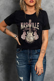 Black Nashville Music City Leopard Guitar Graphic T Shirt - Aaria Tees Aaria Tees