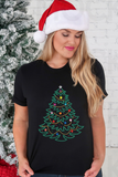 Black Rhinestone Christmas Tree Round Neck Graphic Tee - Aaria Tees Aaria Tees