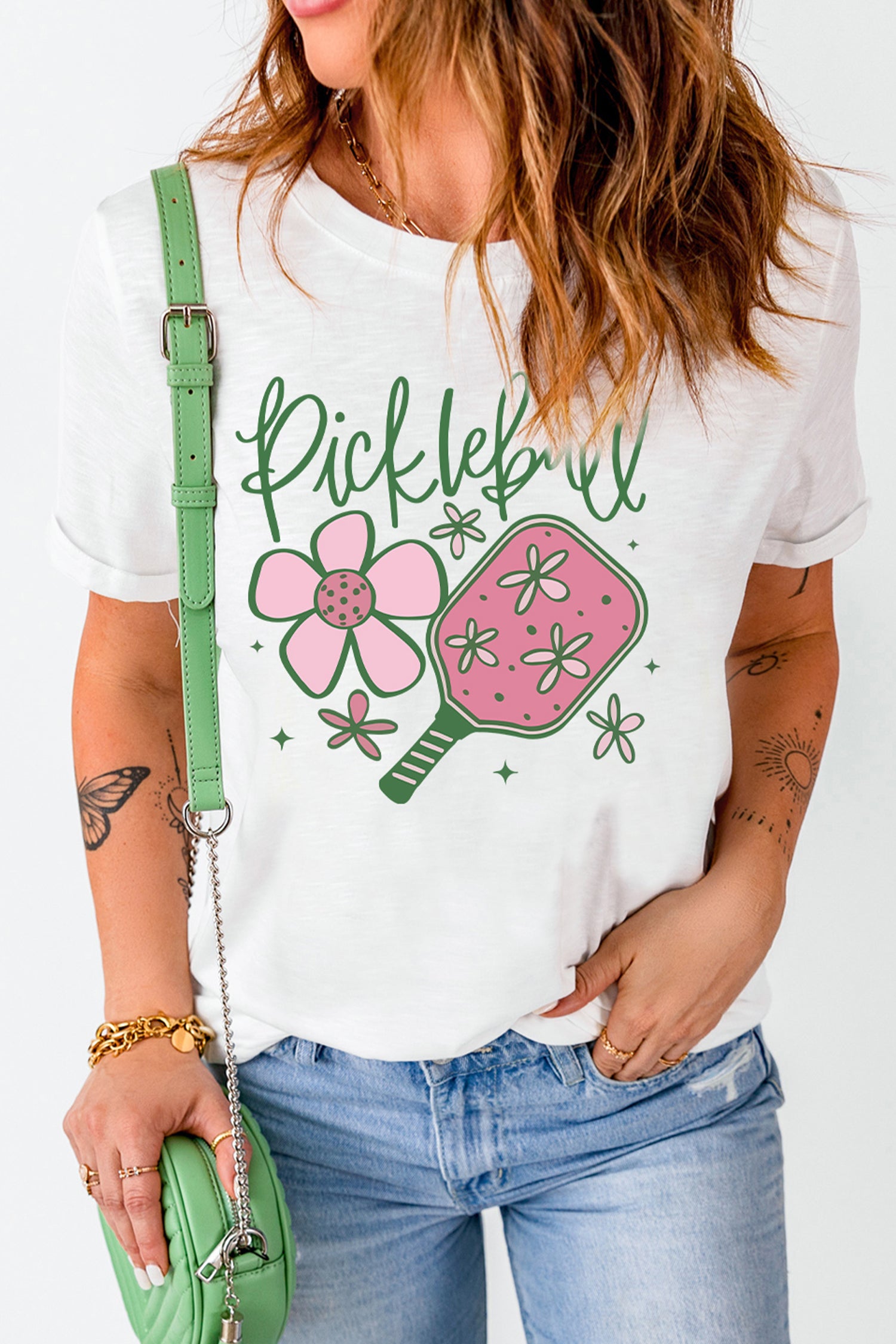 White Pickleball Sweet Flower Printed T Shirt - Aaria Tees Aaria Tees