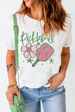 White Pickleball Sweet Flower Printed T Shirt - Aaria Tees Aaria Tees