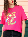 Letter Graphic Round Neck Half Sleeve T-Shirt Aaria Tees