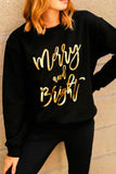 Black  Merry & Bright Letter Print Pullover Sweatshirt Aaria Tees