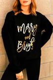 Black  Merry & Bright Letter Print Pullover Sweatshirt Aaria Tees