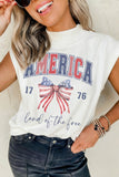 White Patriotic Slogan America Flag Print Mock Neck Tee Aaria Tees