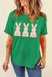 Bright Green Easter Floral Rabbit Print Crew Neck T Shirt Aaria Tees