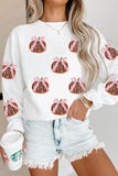 White Sequin Bow Pumpkin Patched Cotton Baggy Sweatshirt Aaria Tees