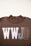 Coffee WWJD Mixed Pattern Embroidered Patch Graphic Mock Neck Sweatshirt - Aaria Tees Aaria Tees