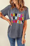 Gray Colorful GAME DAY Graphic Crew T Shirt Aaria Tees