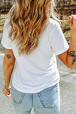 White Embroidered Flag Bow Short Sleeve Casual T-Shirt Aaria Tees