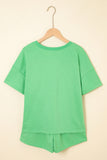 Mint Green Sequin Mardi Gras Mask V Neck Tee Drawstring Shorts 2pcs Outfit Aaria Tees