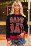 White GAME DAY Letter Graphic Varsity Striped Detail Baggy Sweatshirt Aaria Tees