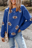 Dark Blue 3D Ribbed Texture Sequin Rugby Patched Baggy Sweatshirt - Aaria Tees Aaria Tees