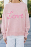 Pink Corded Love Script Graphic Baggy Sweater Aaria Tees
