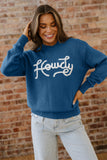 Dusk Blue Howdy Embroidered Graphic Western Sweater - Aaria Tees Aaria Tees