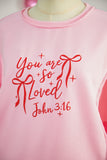 Pink you are so loved Valentines Day Bow Embroidered Graphic Pullover Top - Aaria Tees Aaria Tees