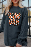 Dark Blue Chenille Checkered Game Day Graphic Drop Shoulder Corded Sweatshirt - Aaria Tees Aaria Tees