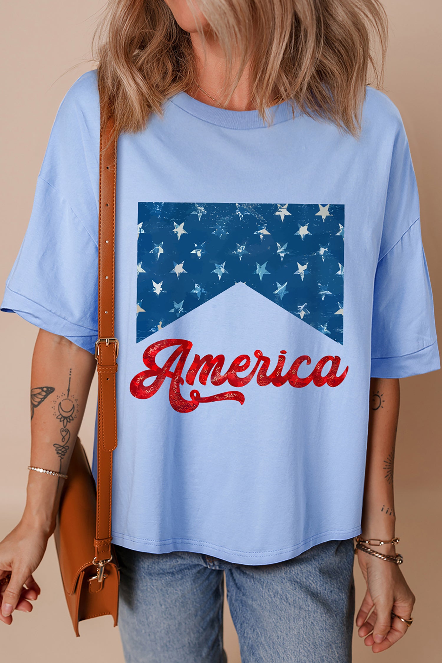 Myosotis America Fashion Print Relaxed T Shirt - Aaria Tees Aaria Tees