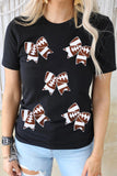 Black Rugby Football Bowknot Pattern Game Day T Shirt - Aaria Tees Aaria Tees