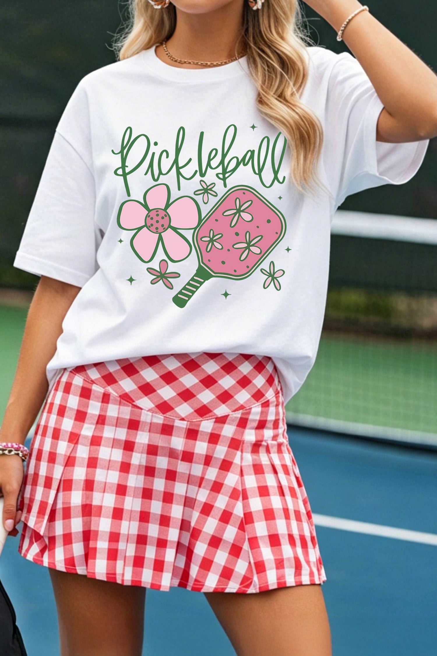 White Pickleball Sweet Flower Printed T Shirt - Aaria Tees Aaria Tees