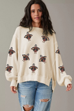 White Thanksgiving Turkey Waffle Oversized Knit Top Aaria Tees