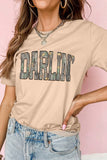 Khaki DARLIN Camo Letter Print Crewneck T Shirt - Aaria Tees Aaria Tees