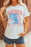 White Vintage AMERICA Eagle Printed Freedom Spirit Patriotic Tee Aaria Tees