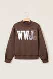 Coffee WWJD Mixed Pattern Embroidered Patch Graphic Mock Neck Sweatshirt - Aaria Tees Aaria Tees