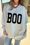Light Grey Halloween Boo Slogan Ghost Print Reversible Mock Neck  Sweatshirt Aaria Tees