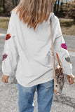 White Valentines Heart Patched Pattern Corded Pullover Sweatshirt - Aaria Tees Aaria Tees