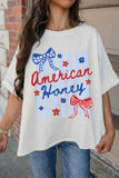 White American Honey Bow Flower Striped Graphic Tee Aaria Tees