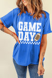 Dark Blue GAME DAY Checkered Print Rugby Graphic T Shirt - Aaria Tees Aaria Tees