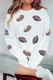 White Game Day Sequin Rugby Pattern Baggy Sweatshirt - Aaria Tees Aaria Tees
