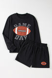 Black GAME DAY Rugby Football Graphic Pullover and Shorts Casual Outfit - Aaria Tees Aaria Tees
